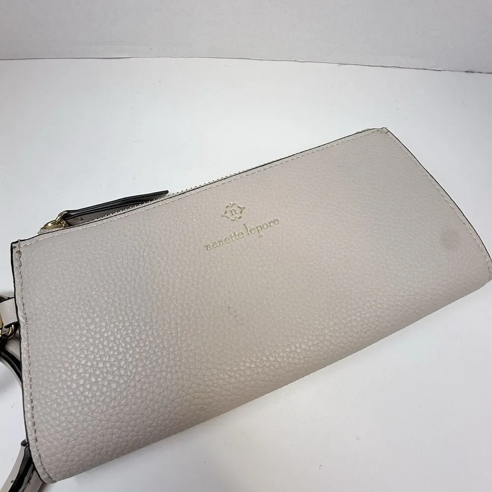 Nanette Lepore Cream Pebbled Vegan Leather Wristlet Wallet New
